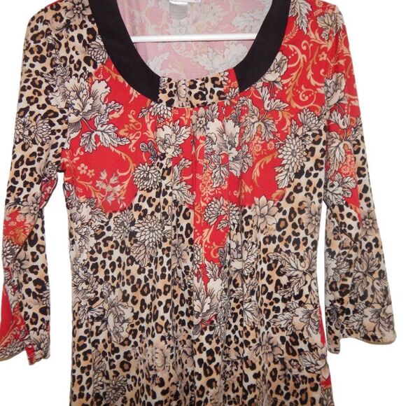 LINEA DONATELLA women's small floral & paisley animal print leopard spot blouse - Picture 3 of 10